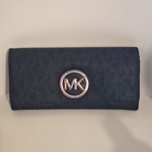 Michael Kors Black Trifold Wallet with Gold MK Logo
